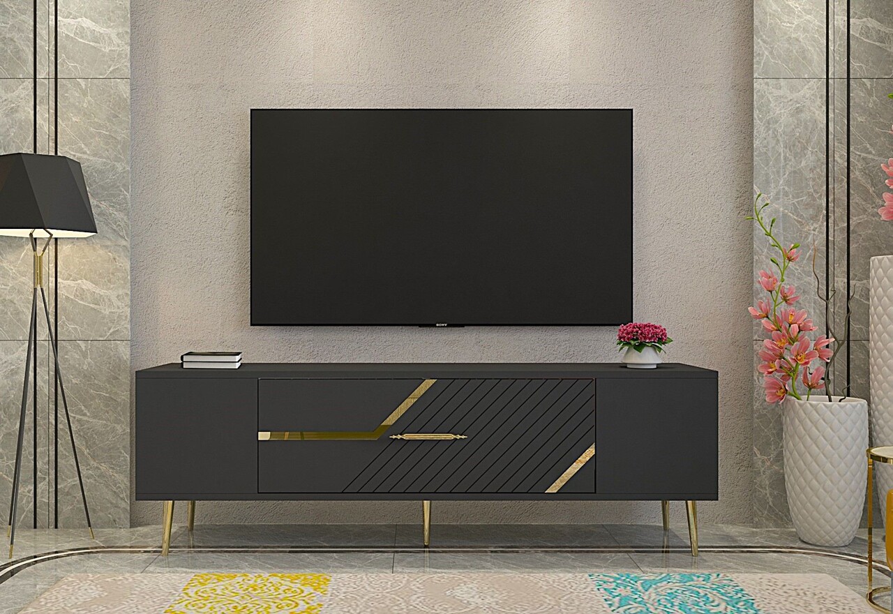 Comoda TV, Hanah Home, Dekolp5, 150x48.2x29.6 cm, Antracit / Aur - imagine 7